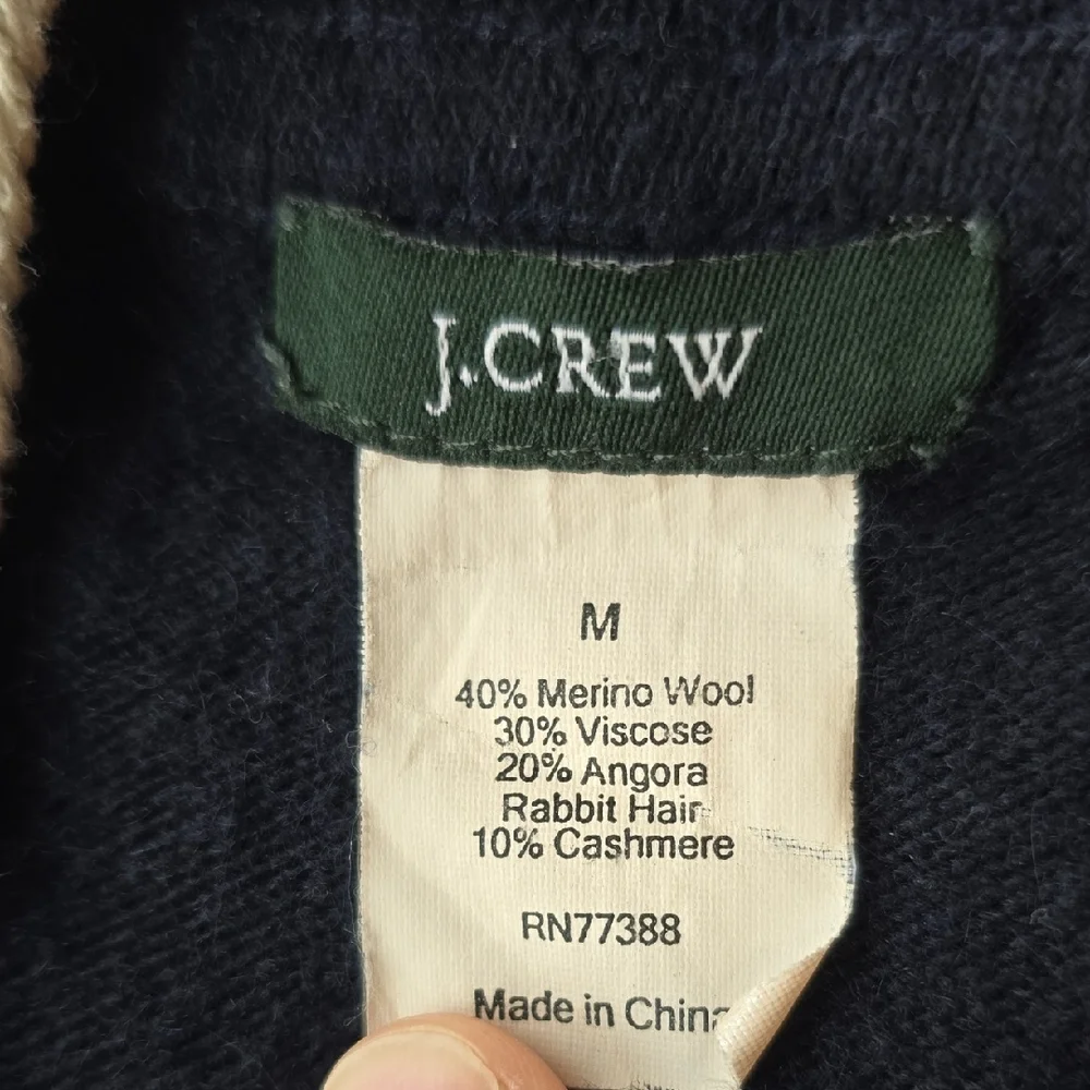 J. Crew Navy V-Neck Sweater with Cream Trim - Picture 2 of 5